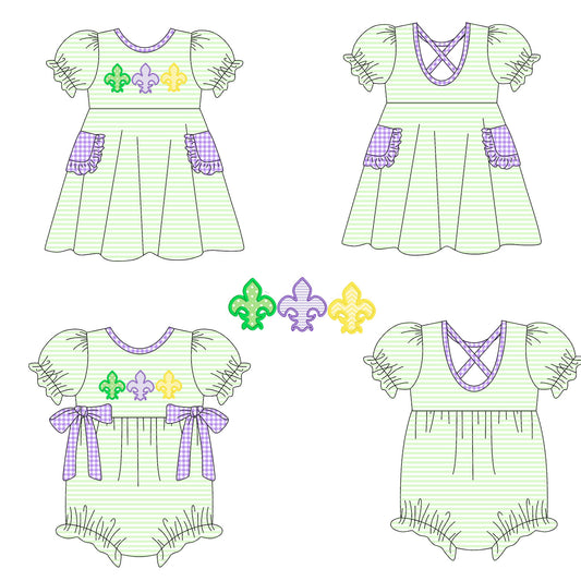 25.10.3 custom each style moq 8 eta 6-8week Sibling Sisters mardi gras baby girl short sleeve dress and rompers match family design