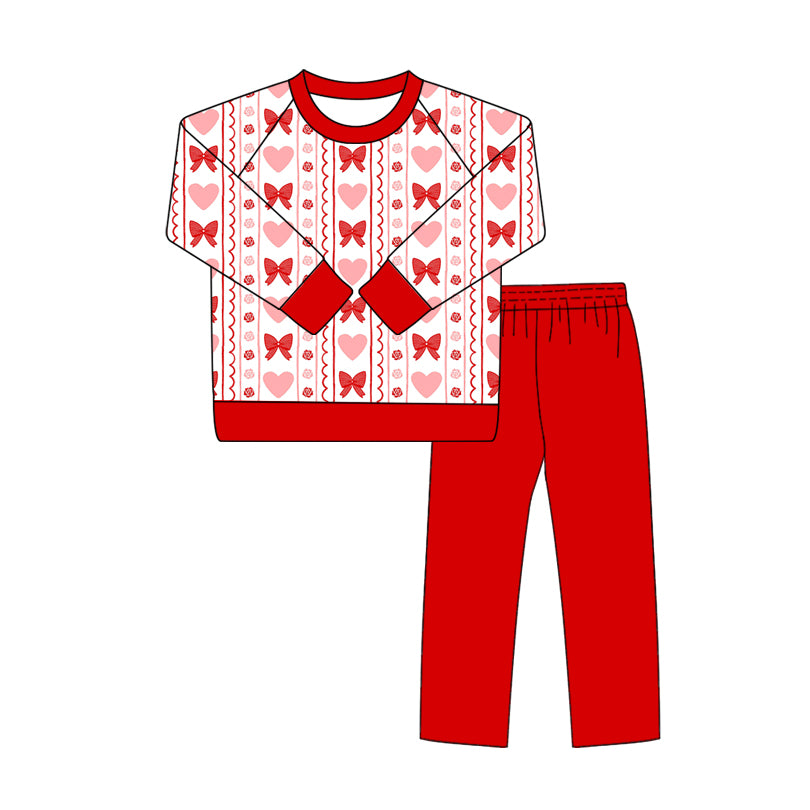 25.9.20 custom each style moq 8 eta 6-8week Sibling Sisters love bow baby girl long sleeve pants sets 1 and sets 4 match family design