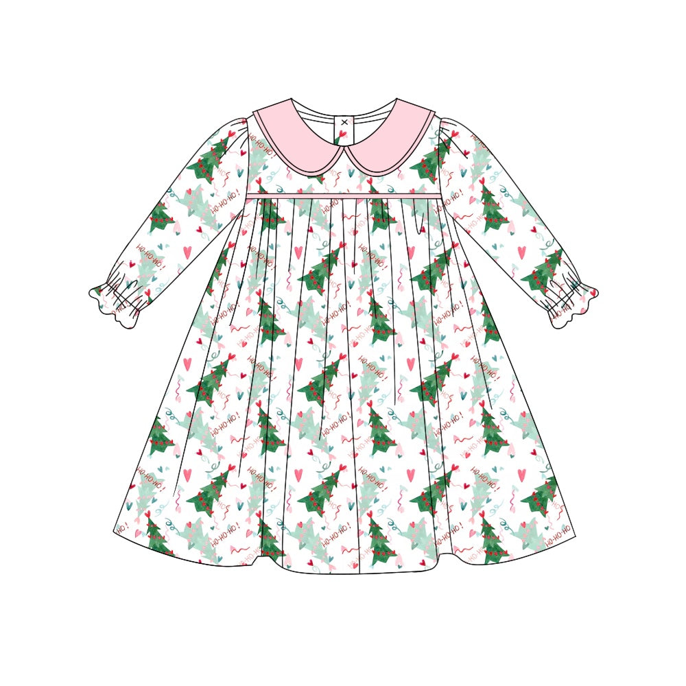 6.25 custom each style moq 5eta 4-6week Sibling Sister Christmas trees pink baby girls sets and dress and briefs sets match family design