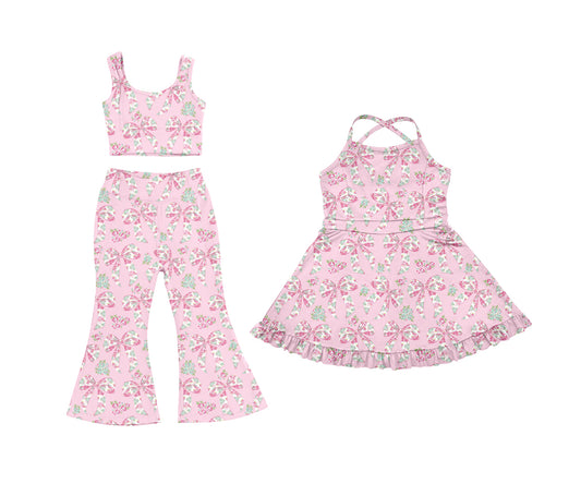 25.5.23 custom each style moq 5eta 4-6week Sibling Sister bow floral pink baby girl pants sets and dress match family design