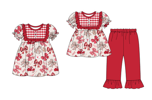 25.9.16 custom each style moq 5eta 6-8week Sibling Sisters bow  baby girl short sleeve pants sets and dress match family design