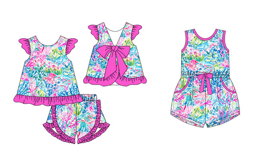 12.24 custom each style moq 5eta 4-6week Sibling Sister floral pattern baby girl sets and jumpsuit match family design