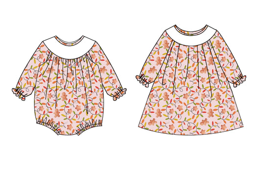 25.6.14 custom each style moq 5eta 4-6week Sibling Sisters baby girl long sleeve dress and rompers match family design