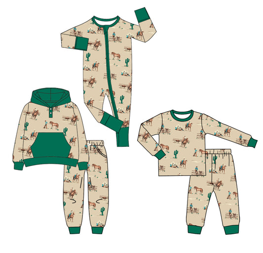 25.6.10 custom each style moq 5eta 4-6week Sibling Sisters riding horse baby boy long sleeve pants sets 1 and sets 2 and romper match family design