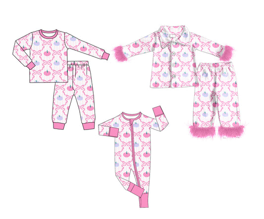 25.6.4 custom each style moq 5eta 4-6week Sibling Sisters pumpkin bow pink baby girl long sleeve pants sets 1 and sets 2 and romper match family design