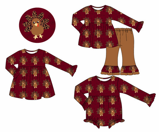 25.7.10 custom each style moq 5eta 4-6week Sibling Sisters turkey baby girl long sleeve pants sets and dress and rompers match family design