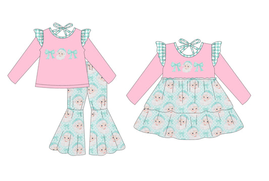 25.6.24 custom each style moq 5eta 4-6week Sibling Sisters Christmas bow baby girl long sleeve pants sets and dress match family design