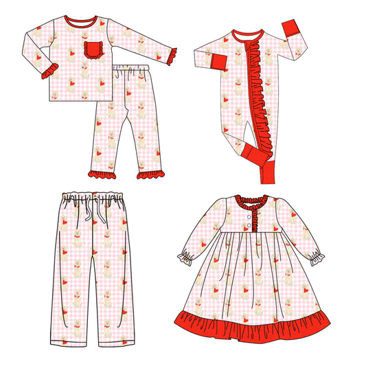 25.9.12 custom each style moq 5eta 4-8week Sibling Sister puppy love baby long sleeve pants sets and romper and dress and adult pants match design