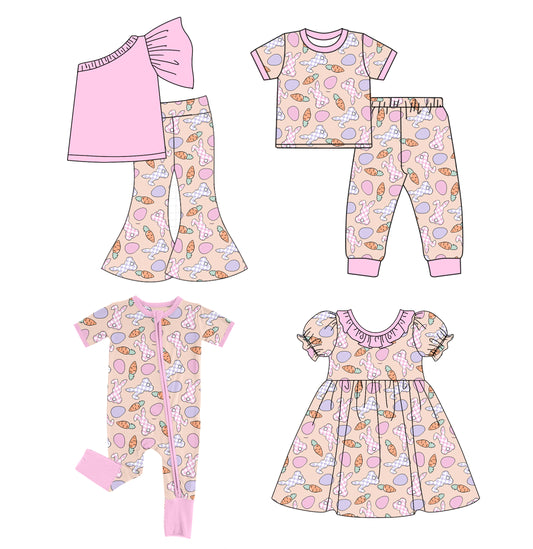 25.10.13 custom each style moq 5 eta 6-8week Sibling Sisters bunny carrot baby girl short sleeve pants sets 2 and dress and rompers match family design