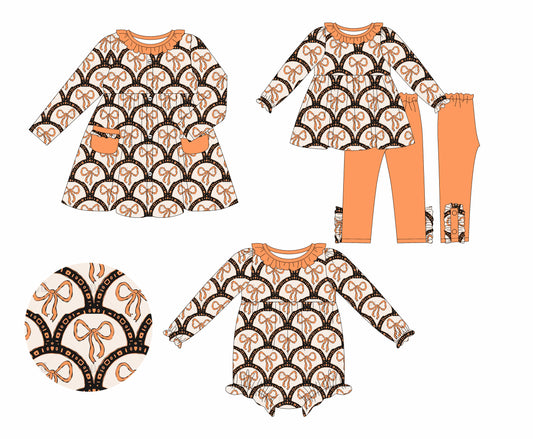 25.5.17 custom each style moq 5eta 4-6week Sibling Sisters bow baby girl long sleeve pants sets and dress and rompers match family design