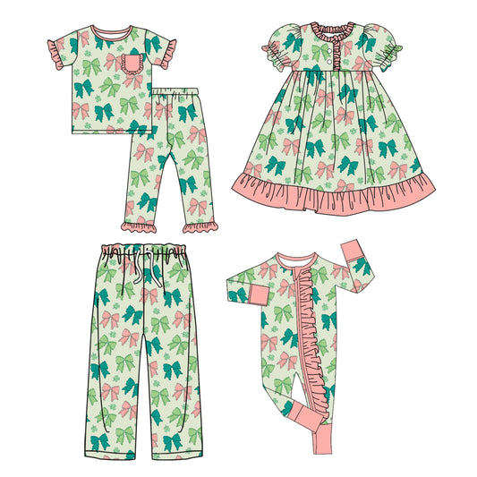 25.9.18 custom each style moq 8 eta 6-8week Sibling Sister bow baby short sleeve pants sets and romper and dress and adult pants match design