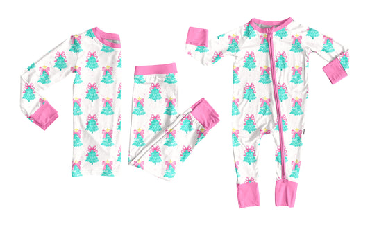 25.5.29 custom each style moq 5eta 4-6week Sibling Sisters Christmas trees bow baby girl long sleeve pants sets and rompers match family design