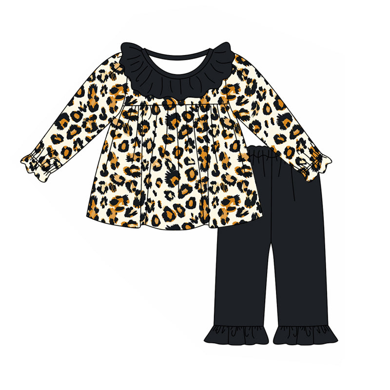 9.6 custom each style moq 5eta 4-6week Sibling Sister leopard black baby girl sets and dress and rompers match family design