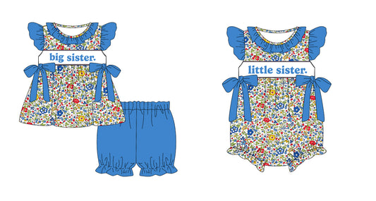 12.27 custom each style moq 5eta 4-6week Sibling Sister big sister baby girl short sleeve shorts sets and rompers match design