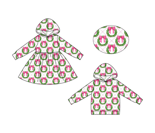 25.6.21 custom each style moq 5eta 4-6week Sibling Sisters Christmas bow baby girls long sleeve dress and top match family design