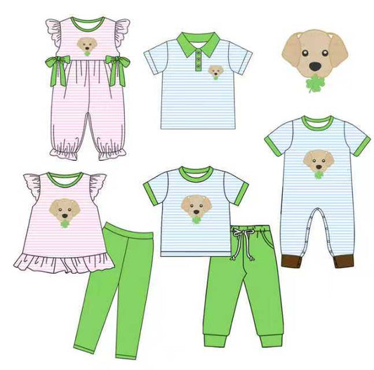 25.11.8 custom each style moq 5 eta 6-8week Sibling Sister puppy baby short sleeve pants sets 2 and romper 2 and top match design