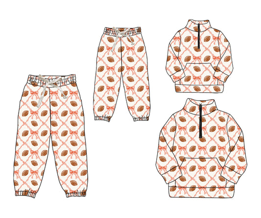 25.9.5 custom each style moq 5eta 4-6week Sibling Sister rugby bow baby long sleeve top and pant and adult top and adult pant match design