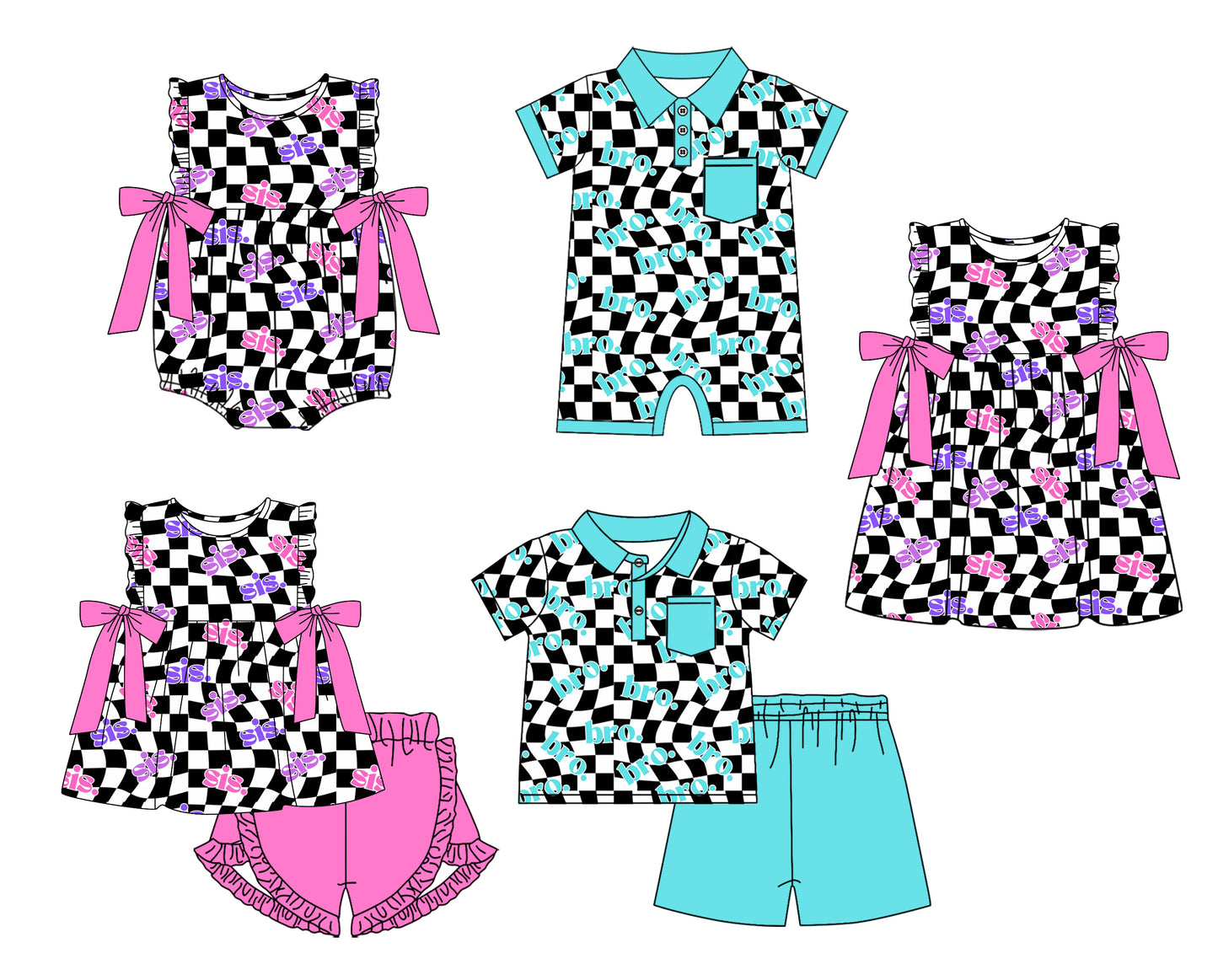 11.20 custom each style moq 5eta 4-6week Sibling Sister BRO baby girl short sleeve shorts sets and sets 2 and girls romper and boy romper and dress match design