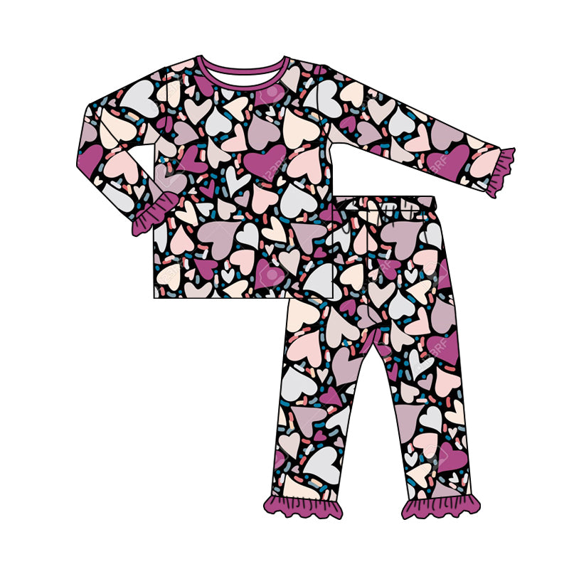 8.2 custom each style moq 5eta 4-6week Sibling Sister love purple baby girls sets and dress and rompers match family design