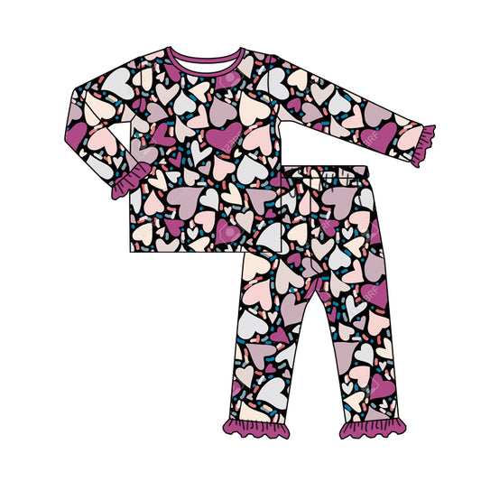 8.2 custom each style moq 5eta 4-6week Sibling Sister love purple baby girls sets and dress and rompers match family design