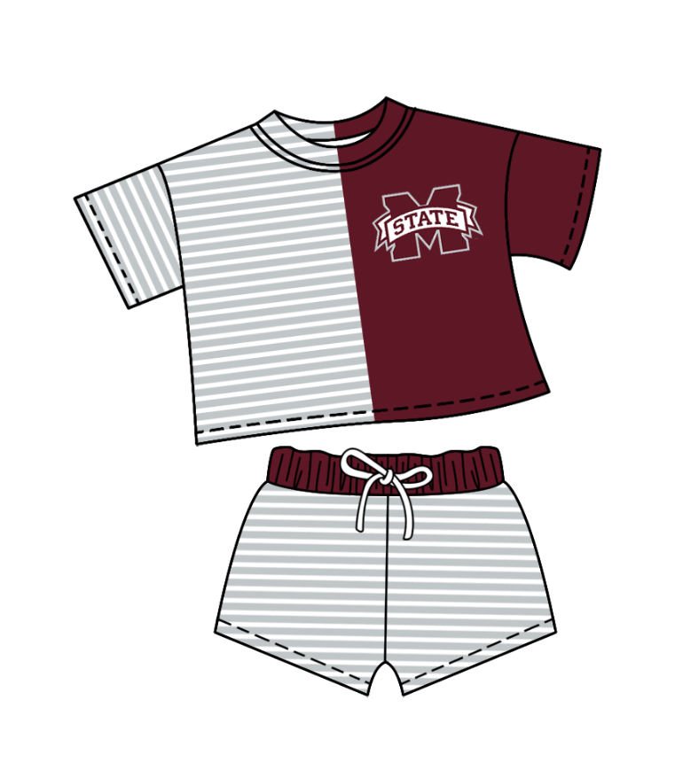 Custom moq 5 mix size milk silk baby girl clothes team brick red short sleeve shorts sets and pants sets and romper and top and shorts