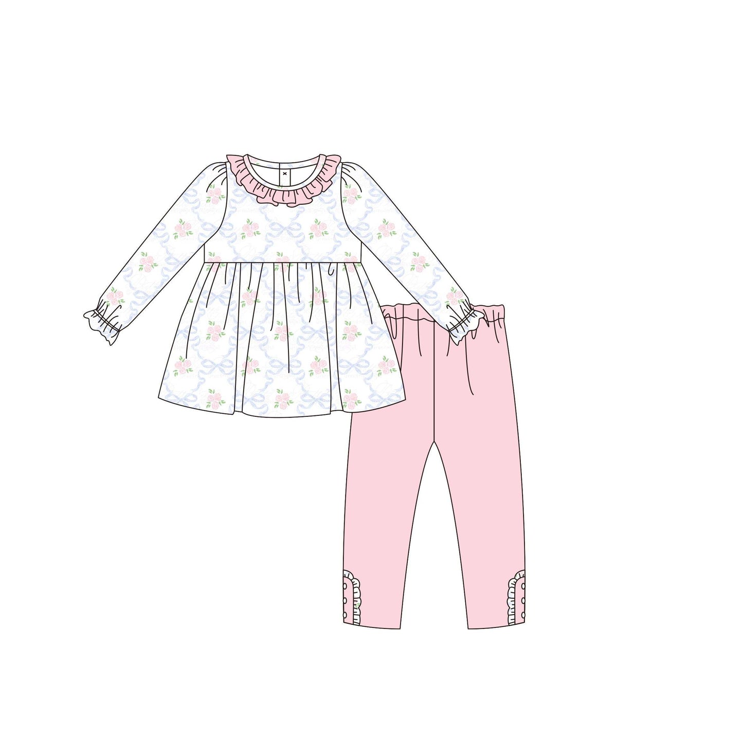 5.17custom each style moq 5eta 4-5week Sibling Sister flower print pink girls set and dress match family design