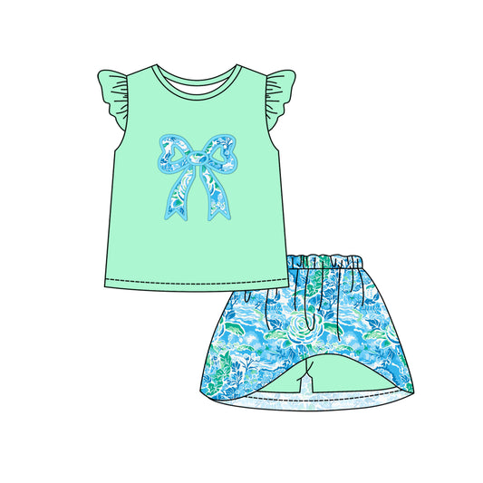 12.9 custom each style moq 5eta 4-6week Sibling Sister bow floral pattern baby girl short sleeve shorts fish sets 1 and easter sets 2 match design
