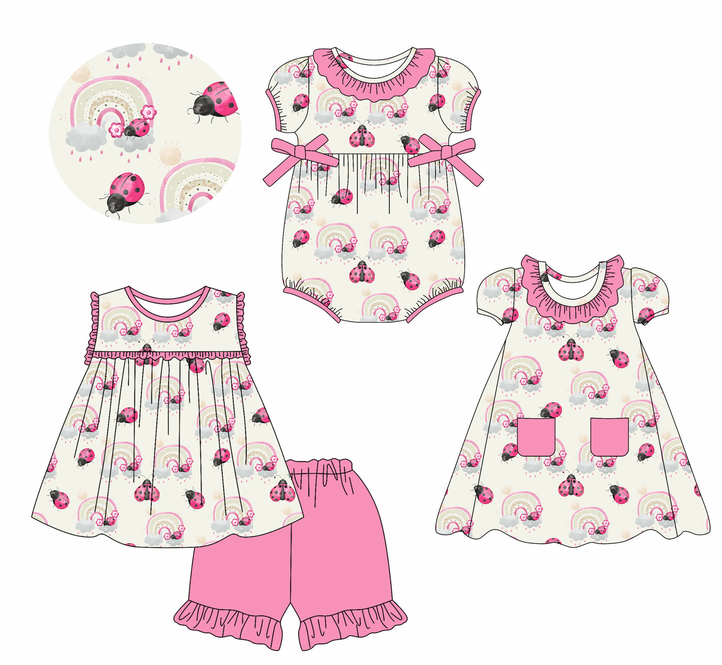 2.13 custom each style moq 5eta 4-6week Sibling Sisters baby girl short sleeve shorts sets and dress and rompers match family design