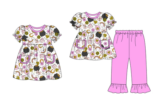 25.9.11 custom each style moq 5eta 4-6week Sibling Sisters baby girl short sleeve pants sets and dress match family design