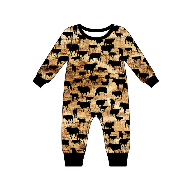 9.7 custom each style moq 5eta 4-6week Sibling Sister cow brown bow baby boy sets and rompers match family design