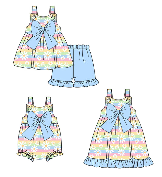 4.18 custom each style moq 5eta 4-6week Sibling Sisters floral baby girl short sleeve shorts sets and dress and rompers match family design
