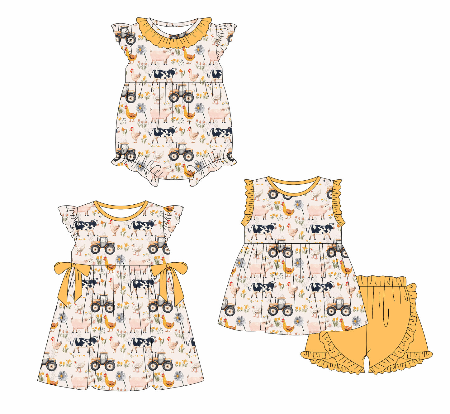 3.1 custom each style moq 5eta 4-6week Sibling Sister animal baby girl short sleeve shorts sets and dress and rompers match family design