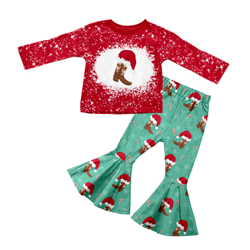 8.17 custom each style moq 5eta 4-6week baby girls clothes Christmas boots red long sleeve pants sets