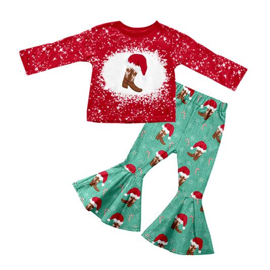 8.17 custom each style moq 5eta 4-6week baby girls clothes Christmas boots red long sleeve pants sets