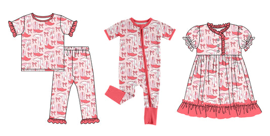 12.20 custom each style moq 5eta 4-6week Sibling Sister boots bow baby girl sets and dress and rompers match family design