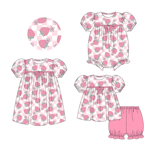 25.5.25 custom each style moq 5eta 4-6week Sibling Sisters strawberry floral baby girl short sleeve shorts sets and dress and rompers match family design
