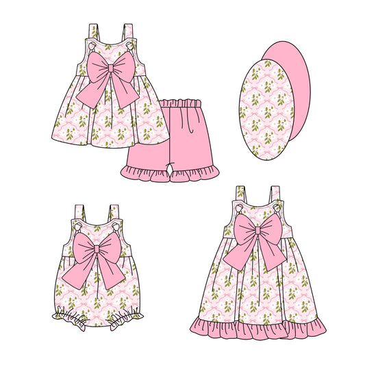 3.21 custom each style moq 5eta 4-6week Sibling Sisters floral bow baby girl short sleeve shorts sets and dress and rompers match family design