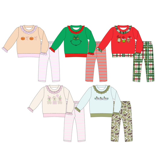 custom each style moq 5 eta 6-7week Sibling Sisters Christmas baby girl long sleeve pants sets 1 and sets 5-25.8.9