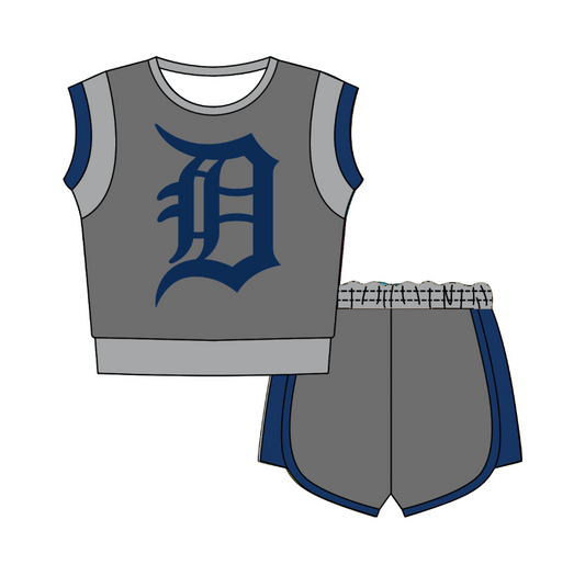 Custom moq 5 mix size milk silk summer teams Grey Sleeveless O-Neck Top And Shorts Set Cute And Comfortable Kids' Outfit