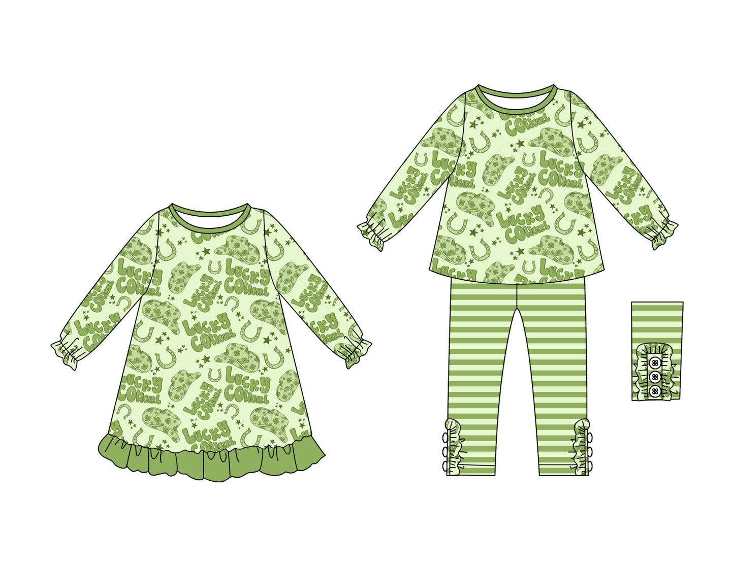 25.9.6 custom each style moq 5eta 4-6week Sibling Sisters Lucky green baby girl long sleeve pants sets and dress match family design
