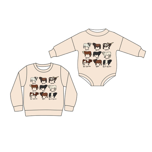 3.18 custom each style moq 5eta 4-6week Sibling Sisters cow baby girl short sleeve top and rompers match family design
