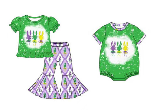 25.10.2 custom each style moq 8 eta 6-8week Sibling Sisters mardi gras baby girl clothes short sleeve pants sets and romper match family design