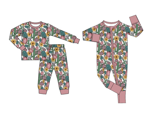 25.5.7 custom each style moq 5eta 4-6week Sibling Sisters pumpkin floral catcus baby boy long sleeve pants sets and rompers match family design