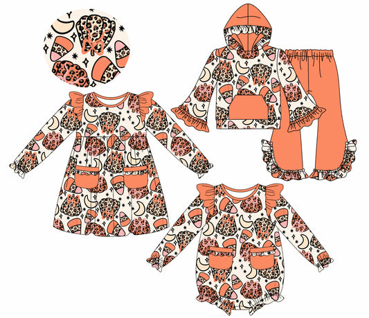 25.7.23 custom each style moq 5eta 4-6week Sibling Sisters pumpkin bow baby girl long sleeve pants sets and dress and rompers match family design