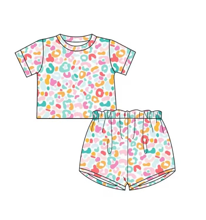 5.18custom each style moq 5eta 4-5week Color leopard print pink girls short sleeves and shorts