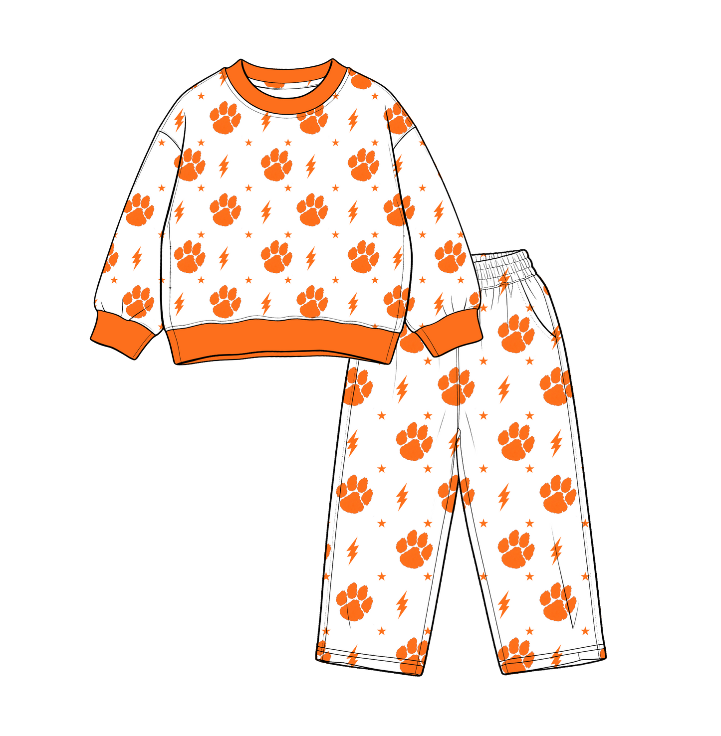 custom moq 5 mix size MSD070909 Baby Kids White Printed Long Sleeve Tops Pants Team Casual Outfit Set