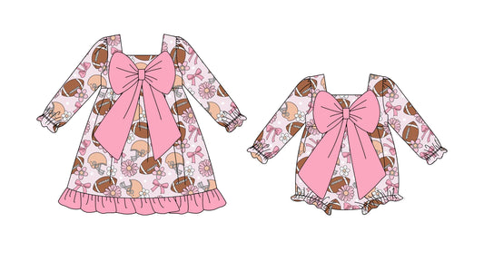 25.9.2 custom each style moq 5eta 4-6week Sibling Sisters rugby floral bow baby girl long sleeve dress and rompers match family design