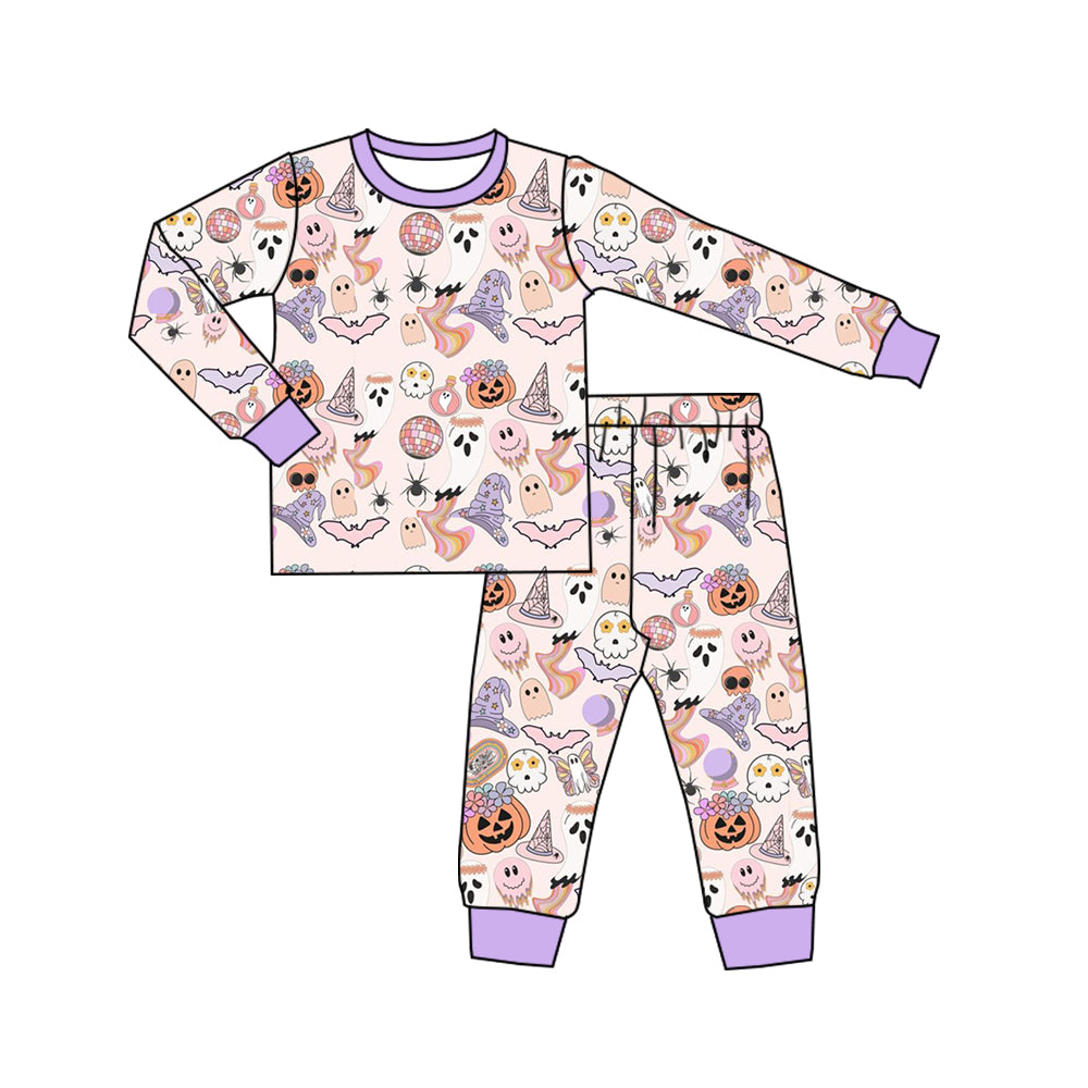 5.8custom each style moq 5eta 4-5week Sibling Sister halloween style print purple boys outfits and baby romper and avatar long pants match family design