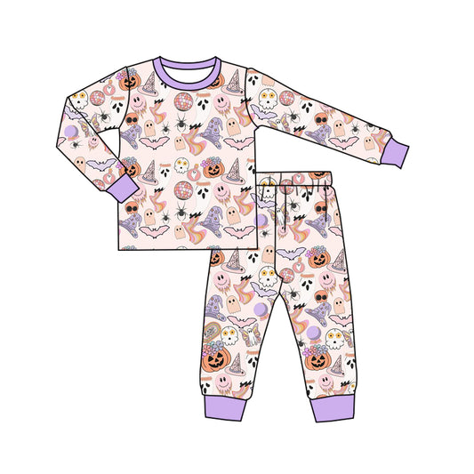 5.8custom each style moq 5eta 4-5week Sibling Sister halloween style print purple boys outfits and baby romper and avatar long pants match family design