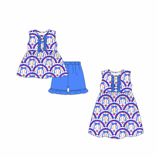 3.3 custom each style moq 5eta 4-6week Sibling Sister baseball bow baby girl short sleeve shorts sets and dresses match design